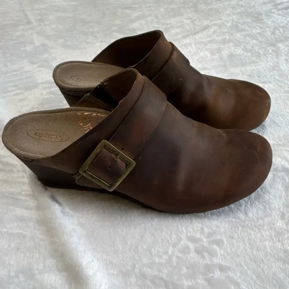 Aetrex Brown Leather Comfort Clog‎ Wedge Shoes Women's US 10.5 Amelia